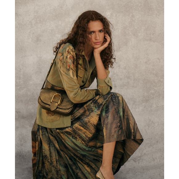 Ralph Lauren Collection Purple Label Pleated Midi Skirt Flare $4200 8 M Metallic - Picture 1 of 14